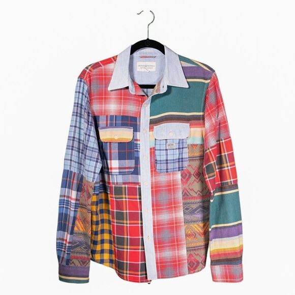Ralph Lauren Denim Supply Mens Shirt Button Multicolor Patchwork Pockets Small